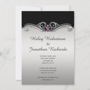 Invitation Argent Orné Noir Fissures Réception Gem Rose Uniqu