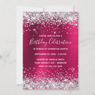 Invitation Argent Pailleté Rose Vin Ombre Feuille Anniversair