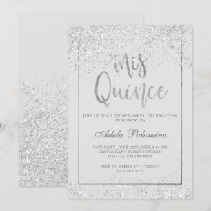 Invitation Argent parties scintillant cadre script gris Quinc
