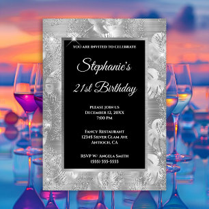 Invitation Argent Parties scintillant Palm et Monstera Feuill