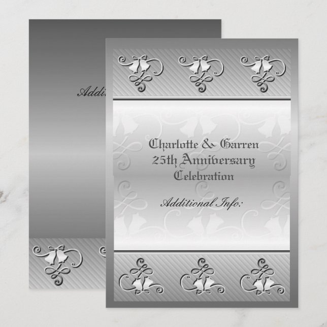 Invitation Argent personnalisé 25e anniversaire (Devant / Derrière)