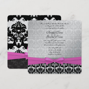 Invitation Argent rose & Fils Damas Noirs Mariage Inviter
