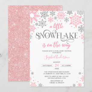 Invitation  Argent rose Un petit Baby shower d'hiver de floco