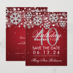 Invitation Argent Rouge 40e anniversaire Save Date Hiver