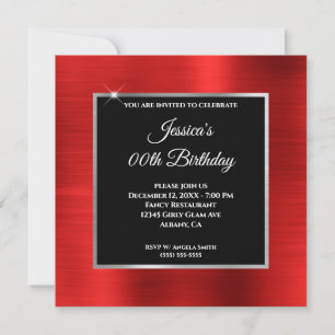 Invitation Argent rouge et noir Foil Anniversaire