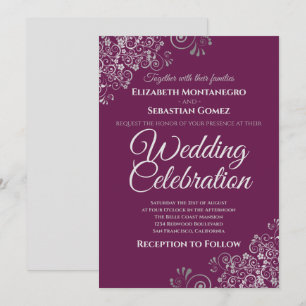 Invitation Argent sur Cassis Purple Simple Mariage élégant