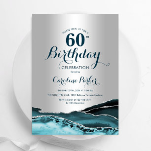 Invitation Argent Turquoise Agate 60e anniversaire