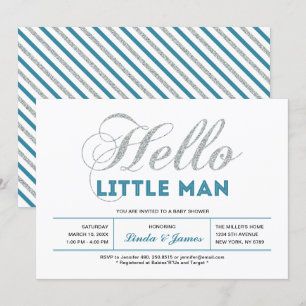 Invitation Argent, Turquoise   Typographie moderne Baby showe