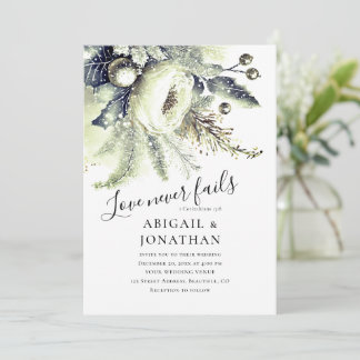Invitation Argent vert hiver Floral Mariage chrétien Bible