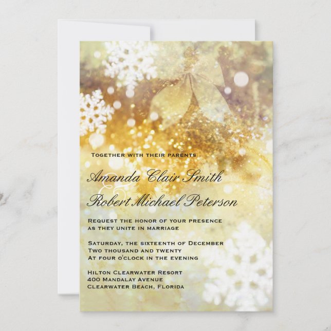 Invitation argenté de mariage de Noël de flocons (Devant)