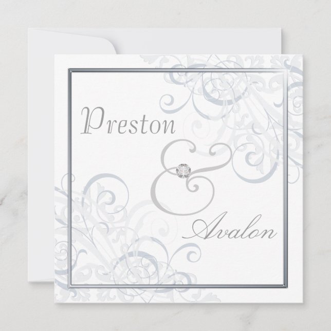 Invitation argentée baroque exquise de blanc de (Devant)