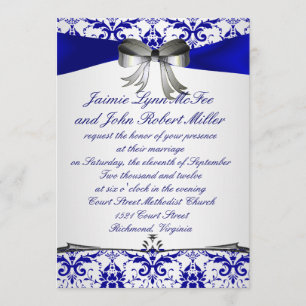 Invitation argentée bleue fleurie de mariage
