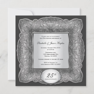 Invitation argentée carrée pour les 25 ans de mari