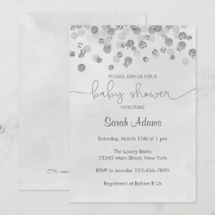 Invitation argentée de baby shower de confettis