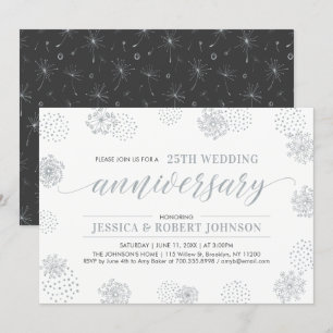 Invitation Argentée Floral moderne 25e anniversaire Mariage