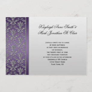 Invitation argentée pourpre vintage de mariage