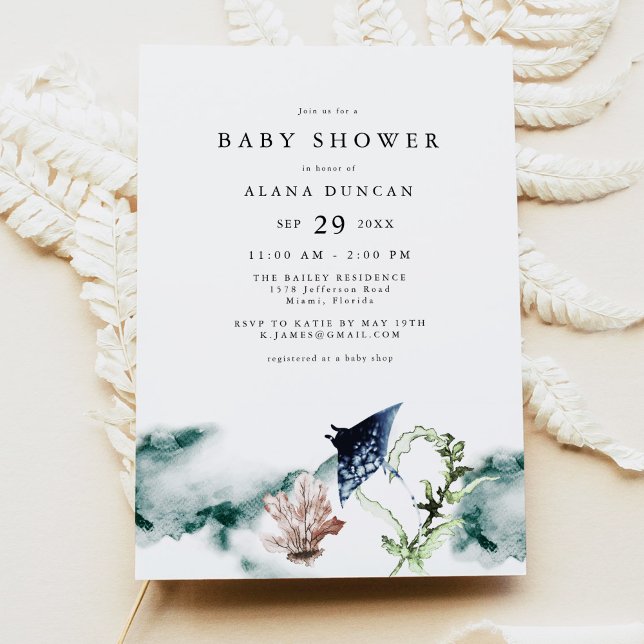 Invitation ARIEL Tropical Ocean Coral Manta Ray Baby shower (Créateur téléchargé)