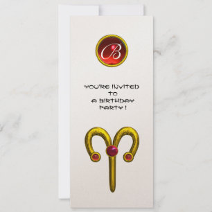 INVITATION ARIES OR ZODIAC ANNIVERSAIRE ROUGE RUBY MONOGRAM B