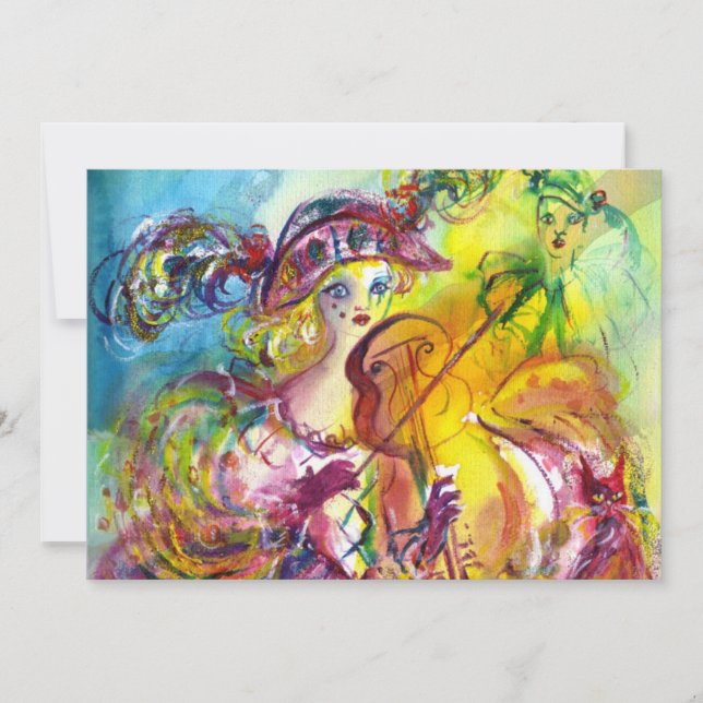 Invitation ARLECCHINA VIOLONISTE  Fête du Mardi Gras en Masqu (Devant)