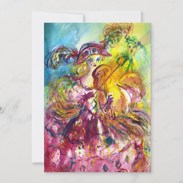 Invitation ARLECCHINA VIOLONISTE  Fête masquée du Mardi Gras (Devant)