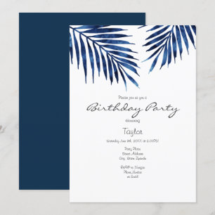 Invitation Armature de palme d'aquarelle Indigo