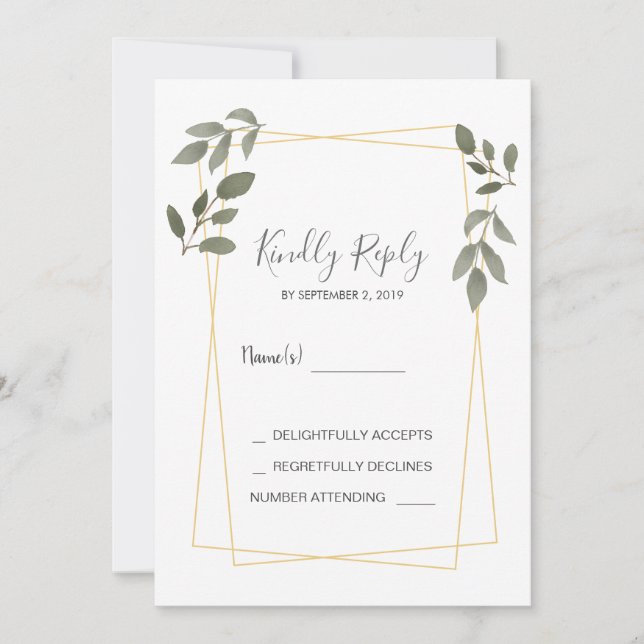 Invitation Armature d'or feuille rustique moderne RSVP (Devant)