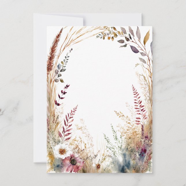 Invitation Armature florale boho en aquarelle blanc mariage (Devant)
