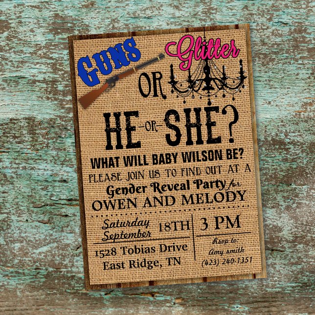 Invitation Armes à feu ou Parties scintillant Sexe Révéler In (Créateur téléchargé)