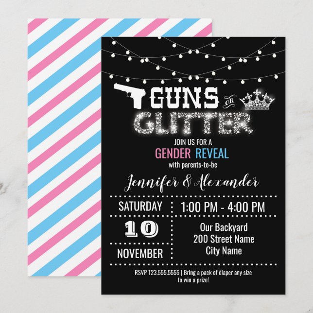 Invitation Armes ou Parties scintillant révélatrices du genre (Devant / Derrière)