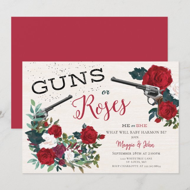 Invitation Armes ou sexe Rose dévoilent l'invitation (Devant / Derrière)