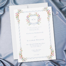 Invitation Armoiries de mariage élégantes aux fleurs sauvages