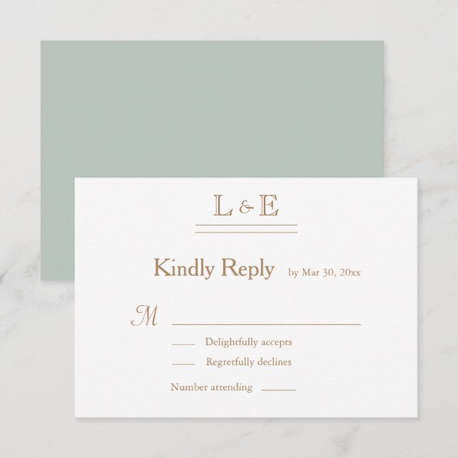 Invitation Armoiries Sauge Blanche Or Ampersand Mariage RSVP (Devant / Derrière)