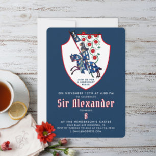 Invitation Armure Médiévale Bleue Blanche Rouge Chevalier