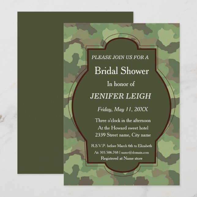 Invitation Army White rose élégante douche nuptiale (Devant / Derrière)