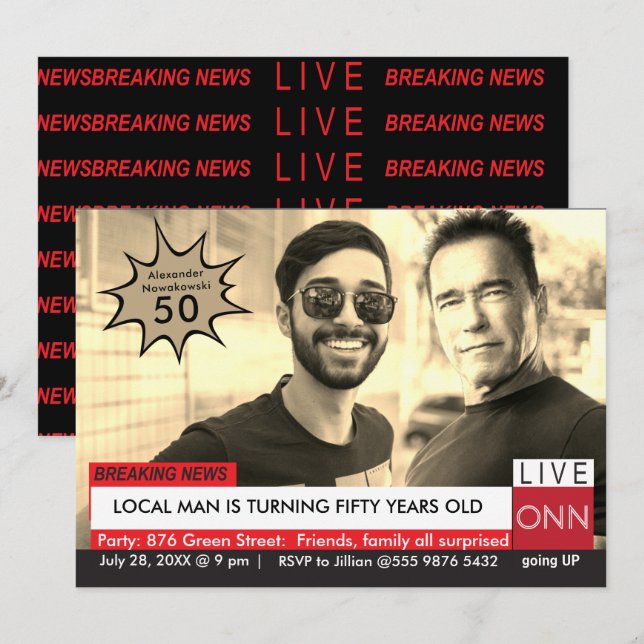 Invitation Arnold Schwarzenegger Funny TV News 50e anniversai (Devant / Derrière)