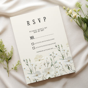 Invitation Arrangement floral blanc en ivoire délicat RSVP