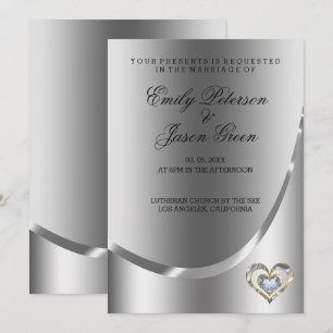 Invitation Arrière - plan Argent Et Mariage Coeur Diamants