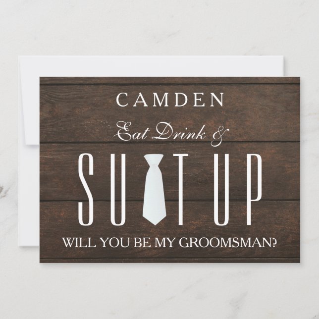 Invitation Arrière - plan de bois Suitup Serez-vous mon groom (Devant)