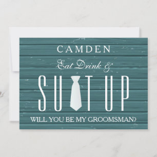 Invitation Arrière - plan de bois Suitup Serez-vous mon groom