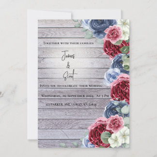 Invitation Arrière - plan en bois rustique avec fleurs et pro