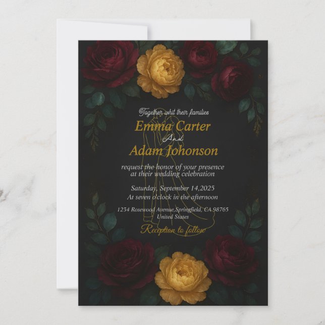 Invitation Arrière - plan Mariage sombres de luxe (Devant)