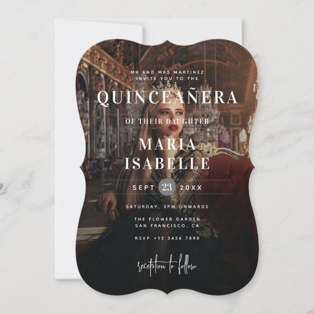 Invitation Arrière - plan photo Princesse moderne Quinceañera (Devant)
