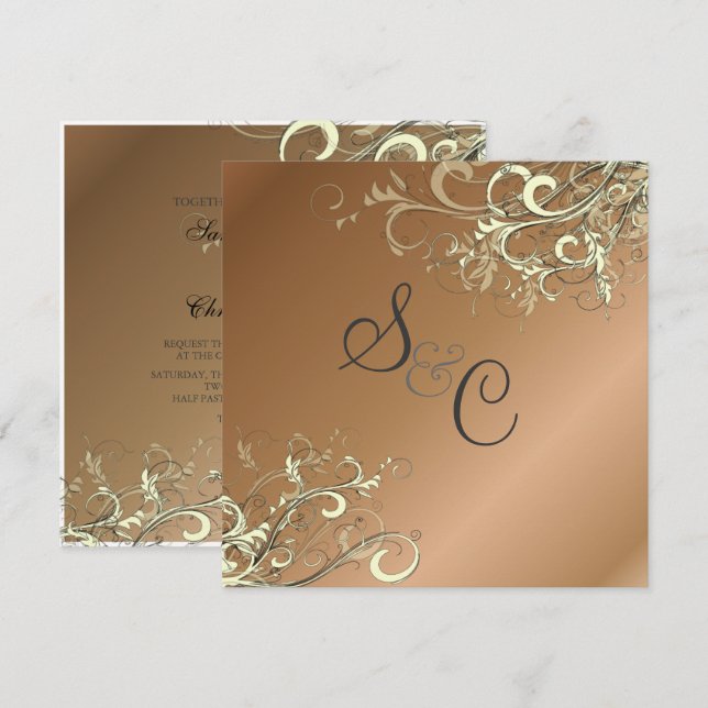 Invitation ARRIÈRE - PLAN PixDezines CREAM SWIRLS/FAUX COPPER (Devant / Derrière)