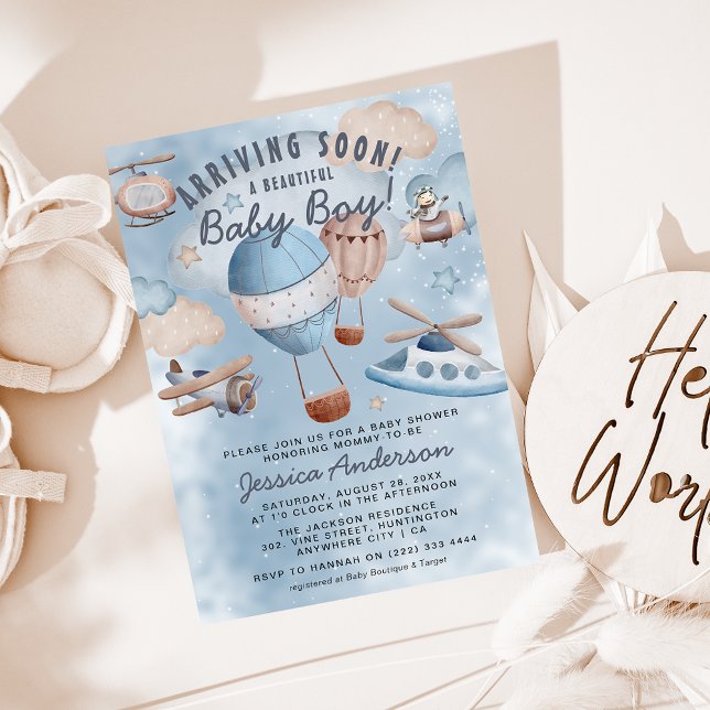 Invitation Arrivée d'un nouvel aviateur : Baby shower de garç (Créateur téléchargé)