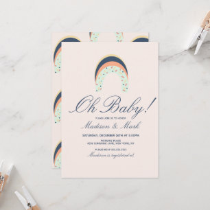 Invitation Arrosage arc-en-ciel Brush Stroke Baby shower rose