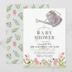 Invitation Arrosage Can Floral Garden Baby shower Drive-by