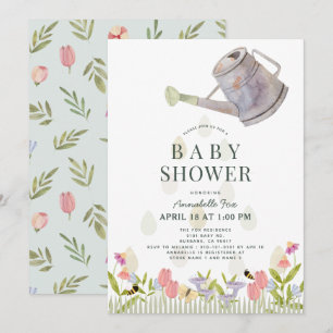 Invitation Arrosage Can Jardin Floral Baby shower à thème