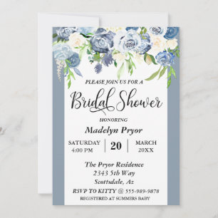 Invitation Arrosage de mariage poussiéreux bleu floral aquare