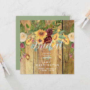 Invitation Arrosement de mariage rustique avec tournesols en