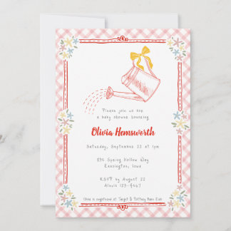 Invitation Arrosoir en vichy rouge 007 Baby Shower